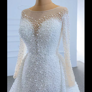 Beaded Pearls Mermaid Long Sleeves Wedding Dress with Overskirt