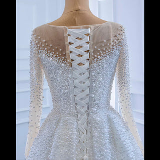 Beaded Pearls Mermaid Long Sleeves Wedding Dress with Overskirt