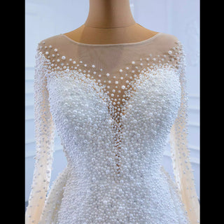 Beaded Pearls Mermaid Long Sleeves Wedding Dress with Overskirt