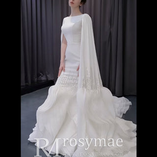High-end Unique Ruffles Trumpet Wedding Dress With Long Sleeve