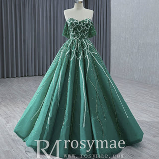 Spring Green Beaded Wedding Dress Off the Shoulder Quinceanera Gown