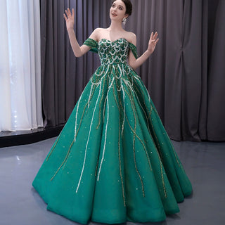 Spring Green Beaded Wedding Dress Off the Shoulder Quinceanera Gown