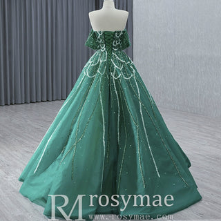 Spring Green Beaded Wedding Dress Off the Shoulder Quinceanera Gown