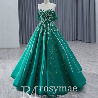 Spring Green Beaded Wedding Dress Off the Shoulder Quinceanera Gown