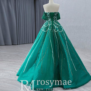 Spring Green Beaded Wedding Dress Off the Shoulder Quinceanera Gown