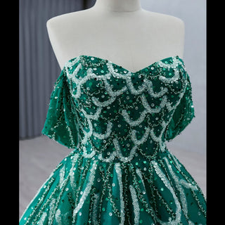 Spring Green Beaded Wedding Dress Off the Shoulder Quinceanera Gown