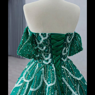 Spring Green Beaded Wedding Dress Off the Shoulder Quinceanera Gown