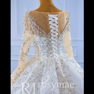 Sparkly Luxury Princess Puffy Wedding Dress with Long Sleeve