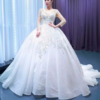 Sparkly Luxury Princess Puffy Wedding Dress with Long Sleeve