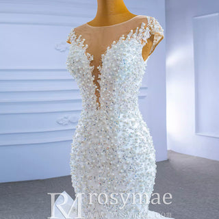 Luxury Pearl Mermaid Ruffle Wedding Dress with Cap Sleeve