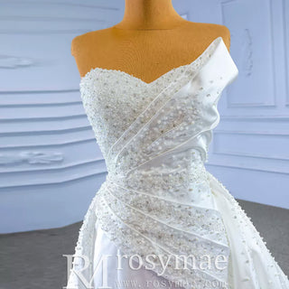 Vintage Satin Strapless Wedding Dresses with Overskirt