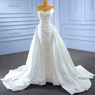 Vintage Satin Strapless Wedding Dresses with Overskirt