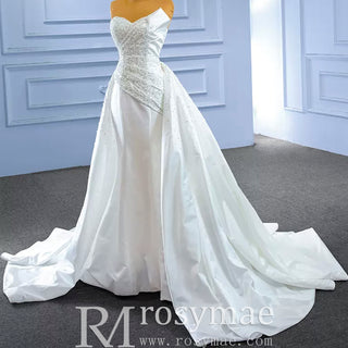 Vintage Satin Strapless Wedding Dresses with Overskirt