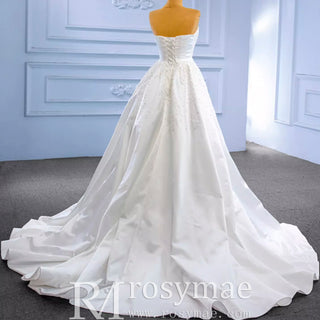 Vintage Satin Strapless Wedding Dresses with Overskirt