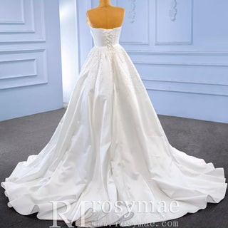 Vintage Satin Strapless Wedding Dresses with Overskirt