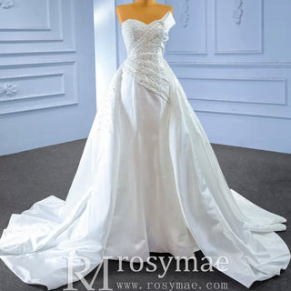 Vintage Satin Strapless Wedding Dresses with Overskirt