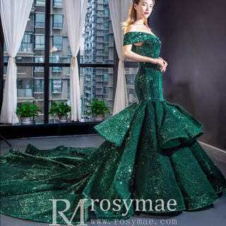 Sequins Off Shoulder Luxury Mermaid Prom Dress