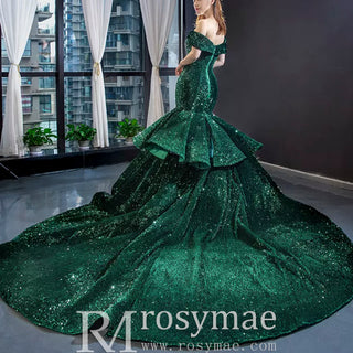 Sequins Off Shoulder Luxury Mermaid Prom Dress