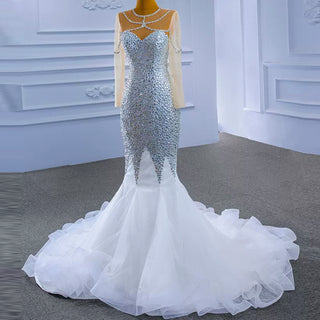 Luxury Rhinestone Mermaid Wedding Dress with Long Sleeves