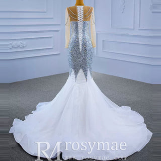 Luxury Rhinestone Mermaid Wedding Dress with Long Sleeves