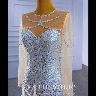 Luxury Rhinestone Mermaid Wedding Dress with Long Sleeves