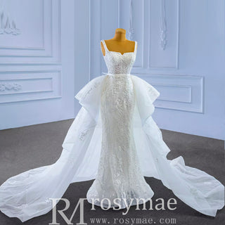 Mermaid Tulle Appliques Wedding Dress With Detachable Train