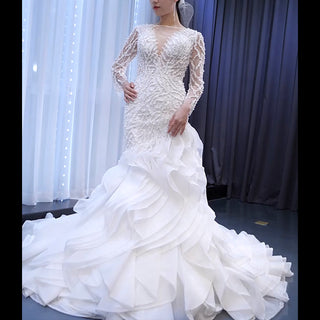 Long Sleeve Mermaid Ruffle Wedding Dress with Long Sleeve