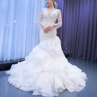 Long Sleeve Mermaid Ruffle Wedding Dress with Long Sleeve