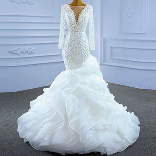 Long Sleeve Mermaid Ruffle Wedding Dress with Long Sleeve