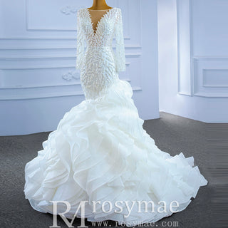 Long Sleeve Mermaid Ruffle Wedding Dress with Long Sleeve