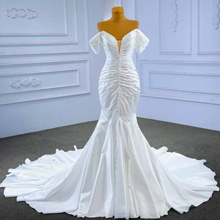 Mermaid Vneck Satin Wedding Dresses with Off the Shoulder Bridal Dress