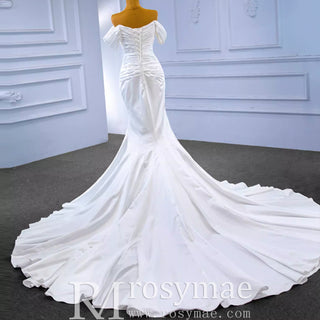 Mermaid Vneck Satin Wedding Dresses with Off the Shoulder Bridal Dress