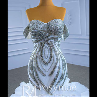 Ruffled Rosette Mermaid Wedding Gown with Detachable Sleeves