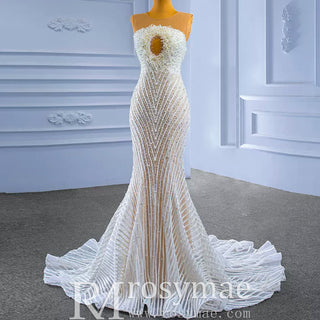 Gorgeous Beading Pearl Wedding Dress with Keyhole Front and Back