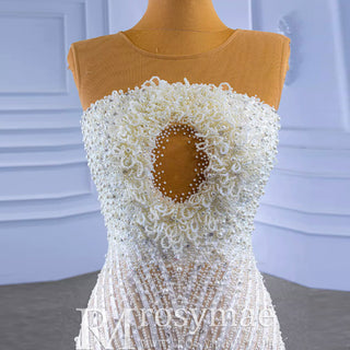 Gorgeous Beading Pearl Wedding Dress with Keyhole Front and Back