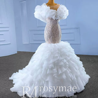 Gorgeous Beading Sequins Cascading Ruffles Wedding Dress
