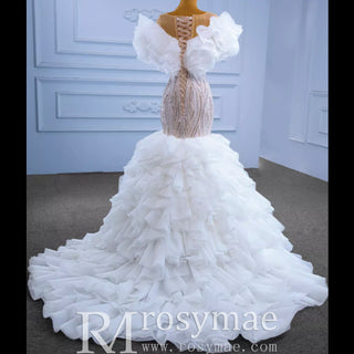 Gorgeous Beading Sequins Cascading Ruffles Wedding Dress