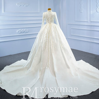 Long Sleeve O-Neck Mermaid Wedding Dress with Detachable Skirt