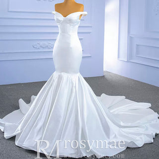 Simple Satin Trumpet Wedding Dress with Off the Shoulder