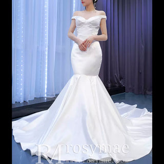 Simple Satin Trumpet Wedding Dress with Off the Shoulder