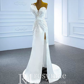 Sweetheart Sheath Satin Modern Butterfly Wedding Dress with Leg Slit