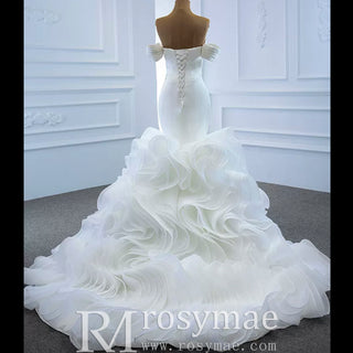 Elegant Ruffle Skirt Trumpet Wedding Dress with Detachable Sleeves