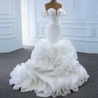 Elegant Ruffle Skirt Trumpet Wedding Dress with Detachable Sleeves