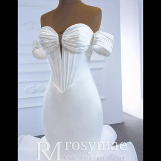 Elegant Ruffle Skirt Trumpet Wedding Dress with Detachable Sleeves