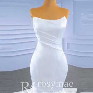 Simple Strapless Satin Trumpet Boat Neck Wedding Dress