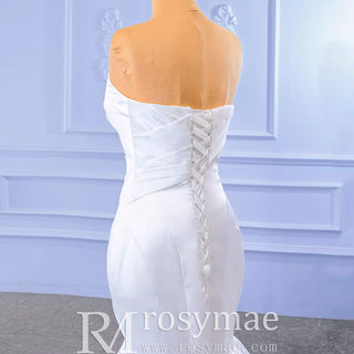 Simple Strapless Satin Trumpet Boat Neck Wedding Dress