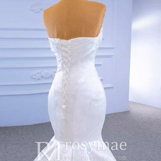 Simple Strapless Satin Trumpet Boat Neck Wedding Dress