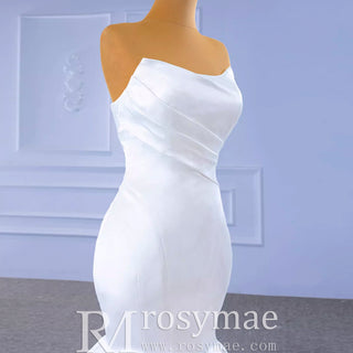 Simple Strapless Satin Trumpet Boat Neck Wedding Dress