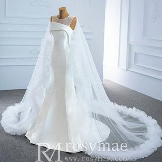 Unique Design Keyhole Satin Mermaid Wedding Dress with Cape