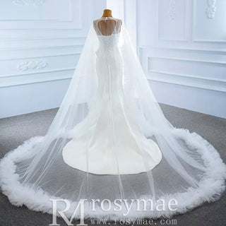 Unique Design Keyhole Satin Mermaid Wedding Dress with Cape